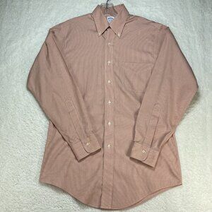Brooks Brothers Shirt Mens Size 15-33 Orange Check Slim Fit Medium No Iron